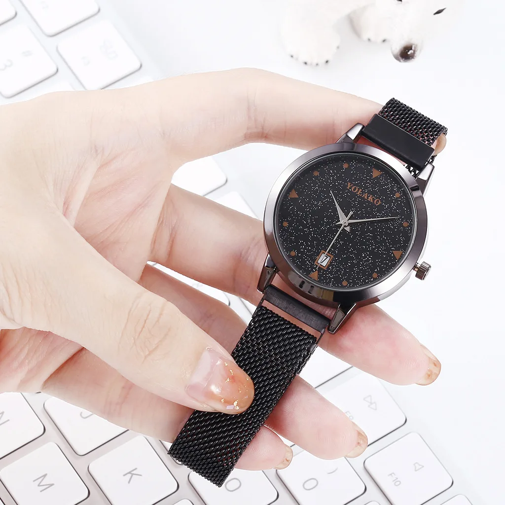 Часы женские кварцевые с магнитной застежкой люксовые наручные сетчатым