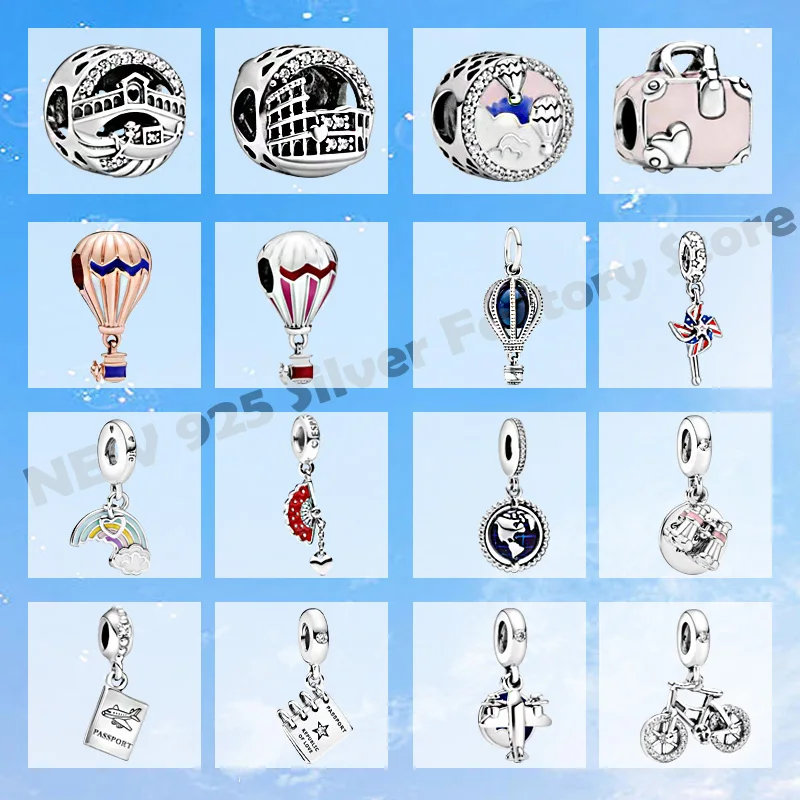

Hot Sale 925 Sterling Silver Travel series Charms Beads Fit Original Pandora Charm Bracelets Women DIY Jewelry Making gift