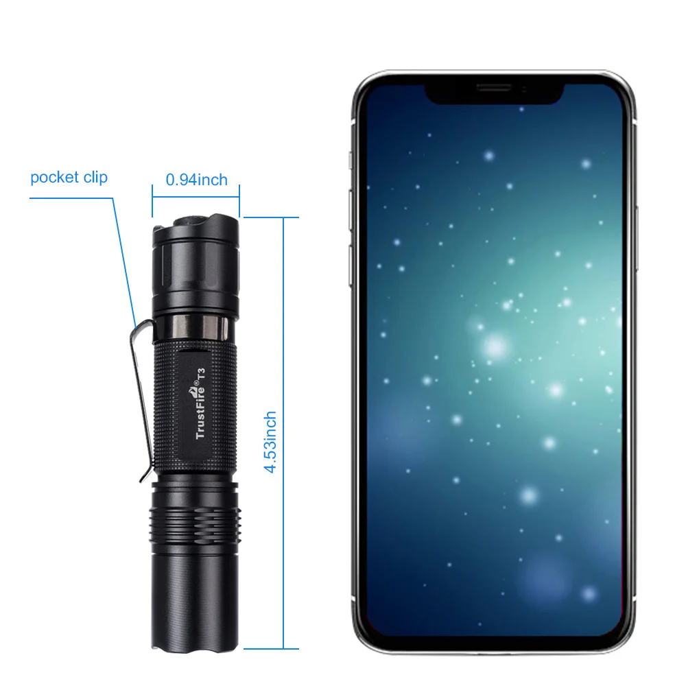 Trustfire T3 EDC тактическая светодиодная вспышка 1000 люмен 18650 CR123 Cree карманная лампа