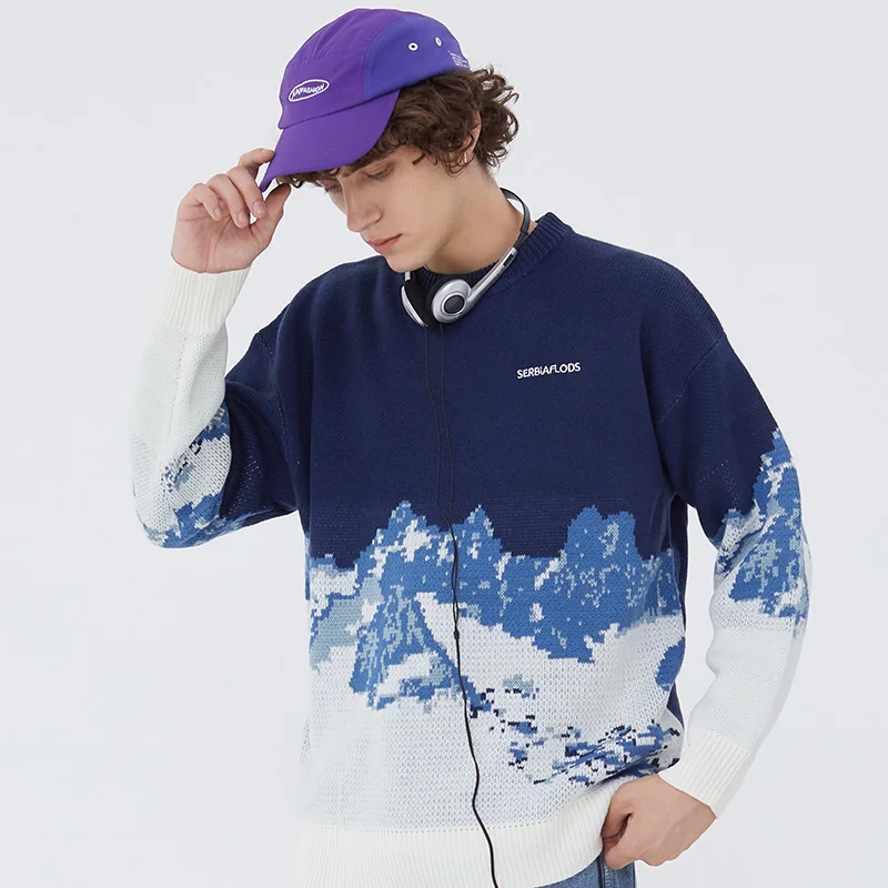

Snow Mountain Knitted Sweater 2020 WINTER Hip Hop Harajuku Vintage Streetwear Mens Casual Fashion Couple Pullover Sweaters