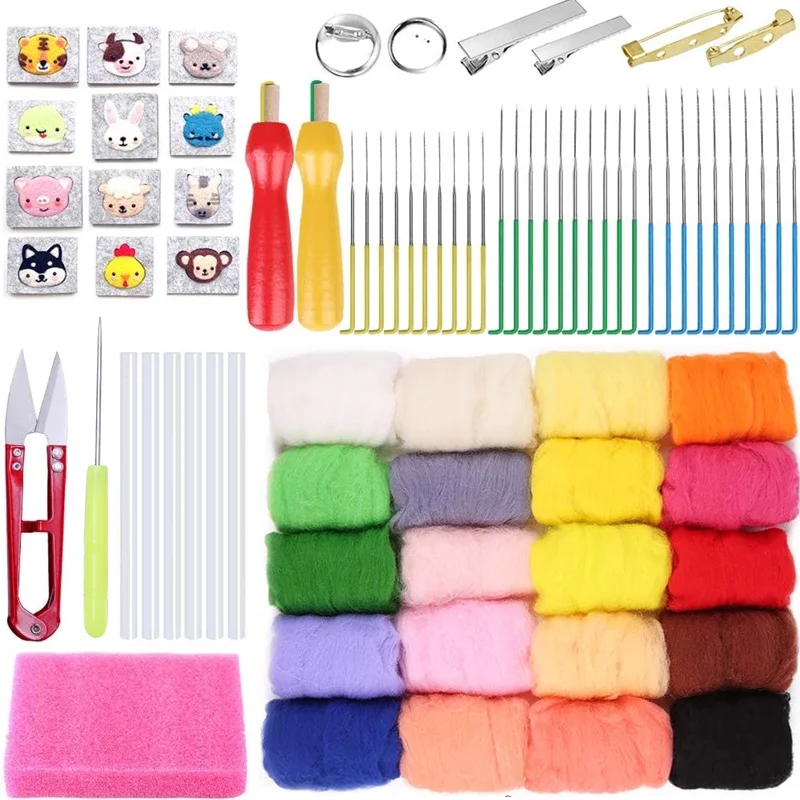 

LMDZ 78Pcs Needle Felting Kit, Wool Felting Kit, 20 Colors Wool Roving for Needle Felting(10g/Color), Needle Felting Starter Kit