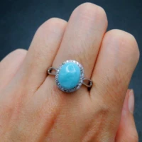 hot selling natural blue larimar ring 925 sterling silver adjustable rings engement wedding women gift