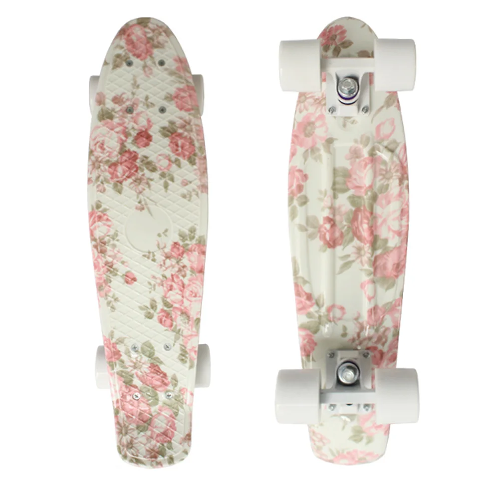 Mini Plastic Skate Board Retro Penny Board Graphic Pink Flor