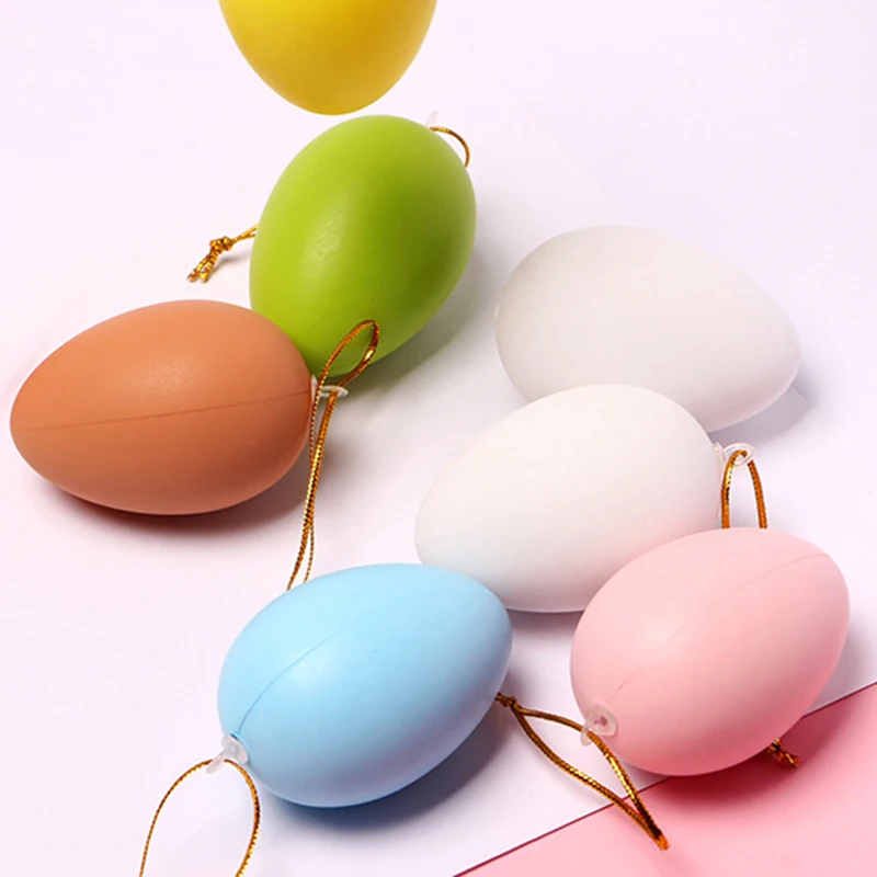 

12Pcs 6*4cm Colorful Plastic Easter Egg Pendant Happy Easter Party Decor Hanging Ornament DIY Handmade Craft Painting Kid Toy