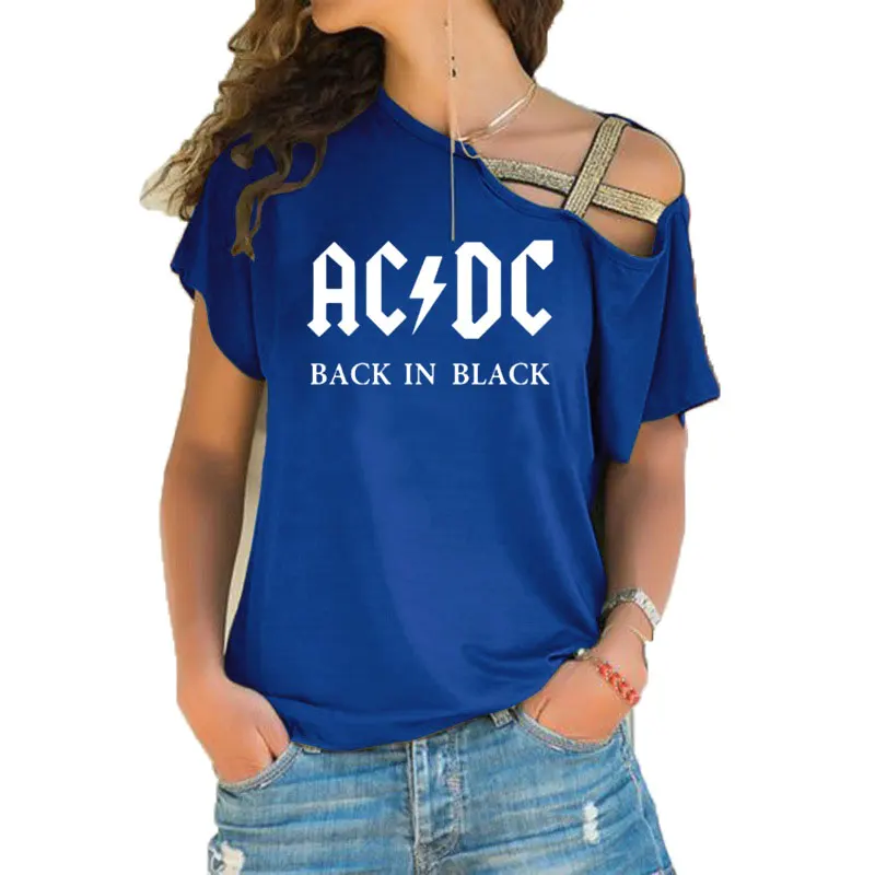 12 Группа ACDC футболка в стиле рок женские ACDC с буквенным принтом футболки хип хоп Рэп музыка асимметричное, с короткими рукавами Skew Крест повязки топы тройник - Цвет: 12