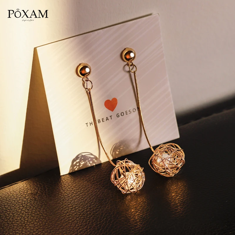 Женские серьги-подвески с жемчугом серьги золотистого цвета в форме шара