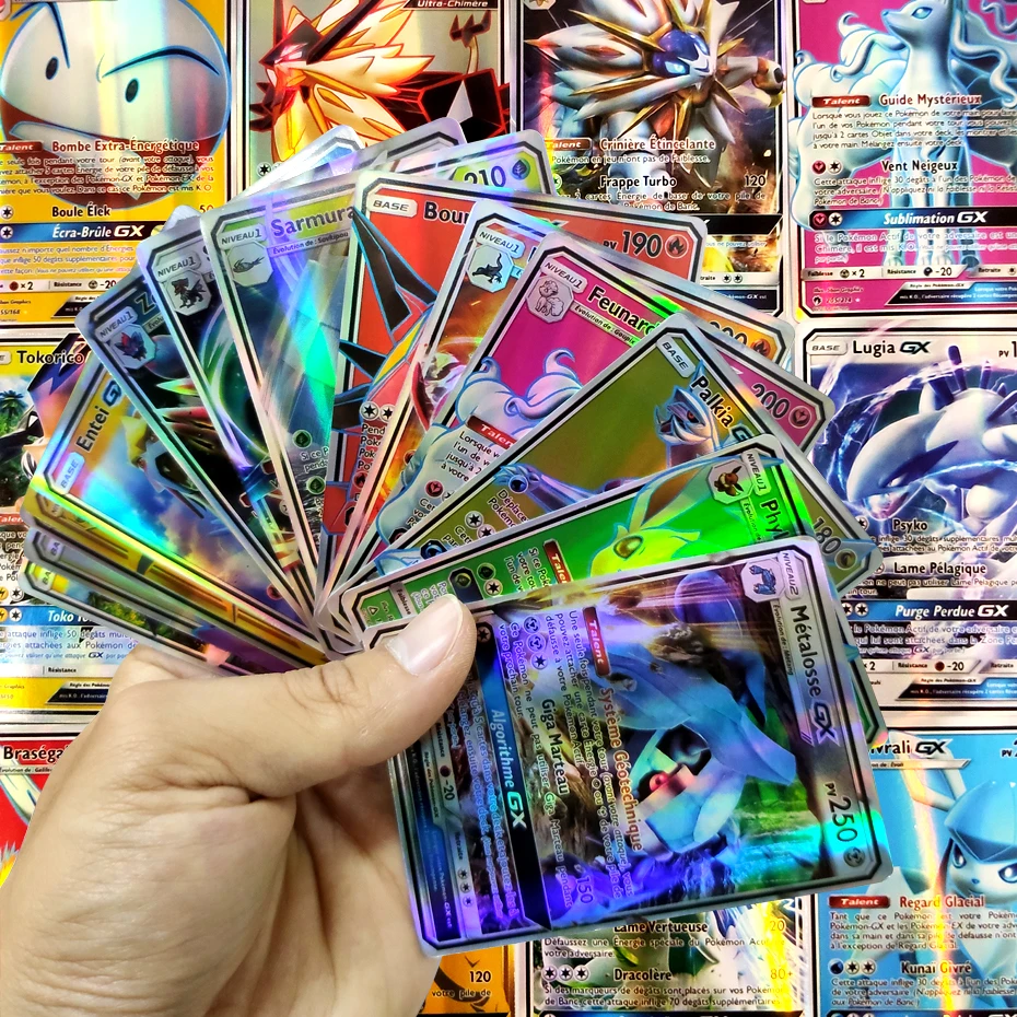 Cartas de Pokemon versi&oacute;n francesa V VMAX EX GX MEGA TAG TEAM EX, cartas de batalla de juego, 10-100 Uds.-2