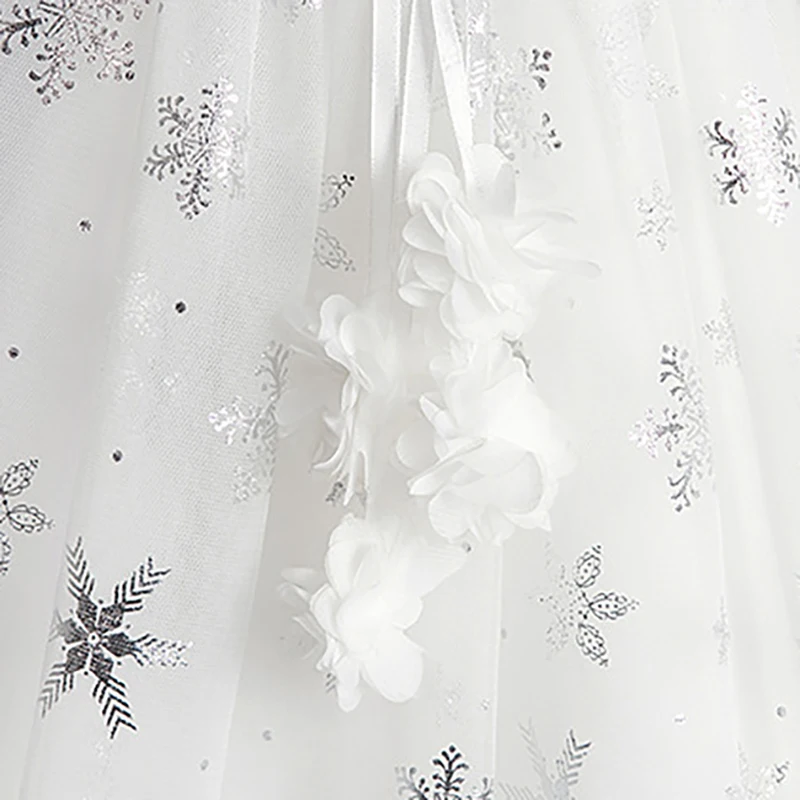 

Flower Girl Dresses Luxury Tulle White Ball Gown Knee-Length Embroidery Appliques Sequined O-Neck Kids Party Princess Skirt D324