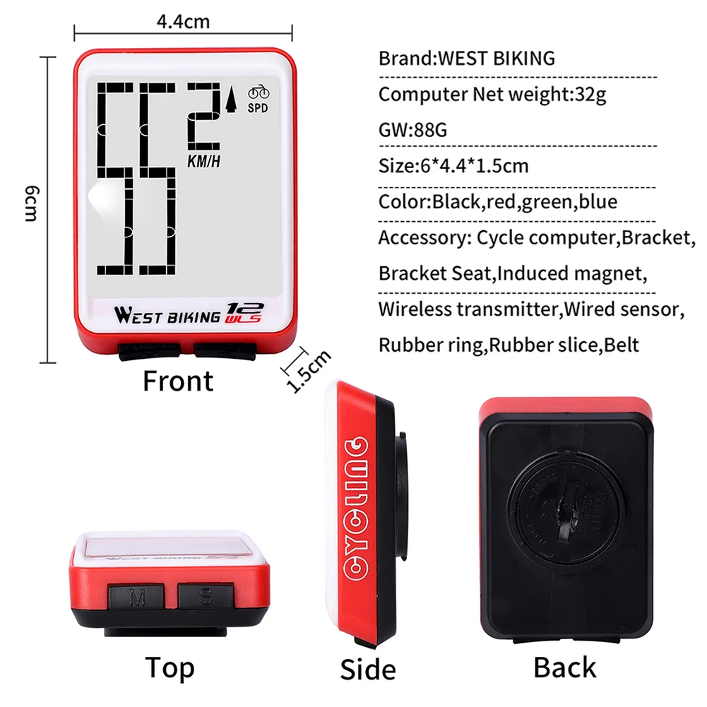 

Wireless Bike Computer Bicycle Speedometer Waterproof LCD Stopwatch Automatic Wake-Up Backlight Multi-Functions Odometer