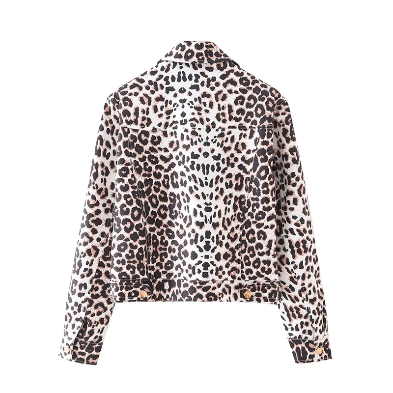 

Spring Women's Casual Leopard Print Lapel Collar Long Sleeve Pocket Decorative Jacket