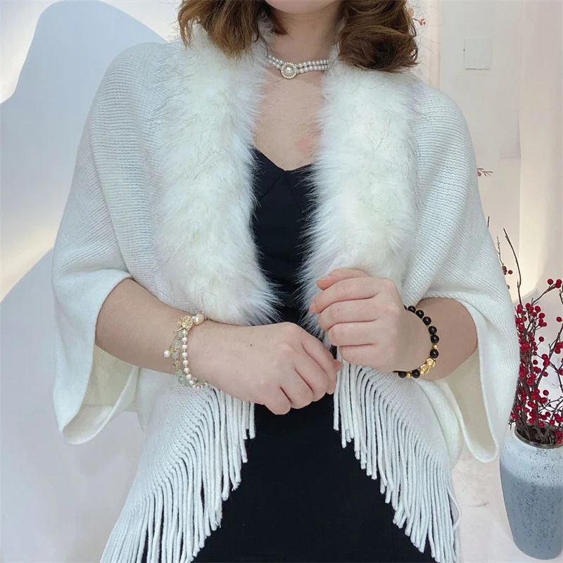 

Fur Collar Cardigan Sweaters Women Poncho Wrap Capes Tassel 2022 Spring New Fashion Poncho Cloak Cardigants Coats for Women