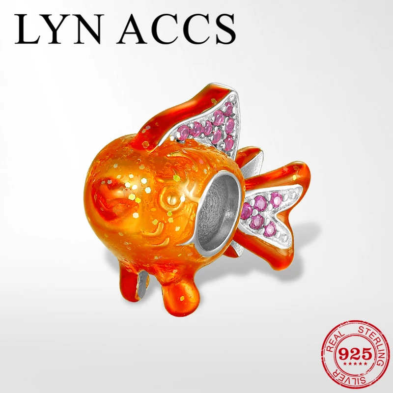 Горячие 925 пробы серебряные счастливые маленькие золотые рыбки эмалированные