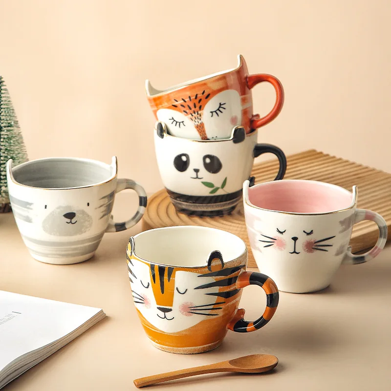 

Hand-painted Coffee Cup Tiger Panda Animal Series Creative Cartoon Ceramic Mug Student Couples Breakfast Cereal Bowl Office Mug