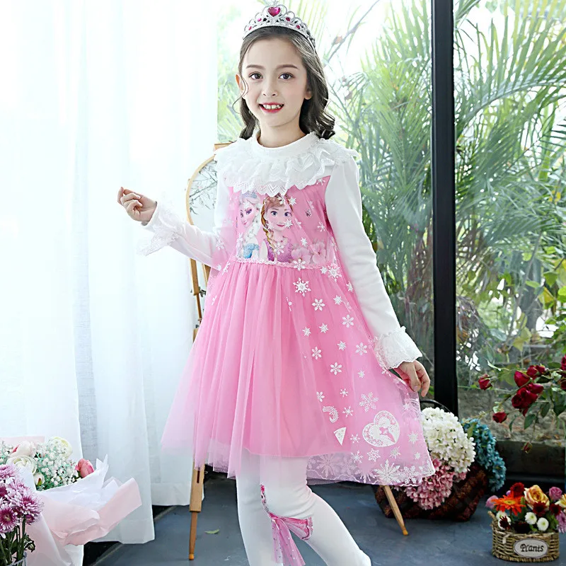 Платье принцессы Эльзы и Анны для девочек детские платья маленьких утепленная