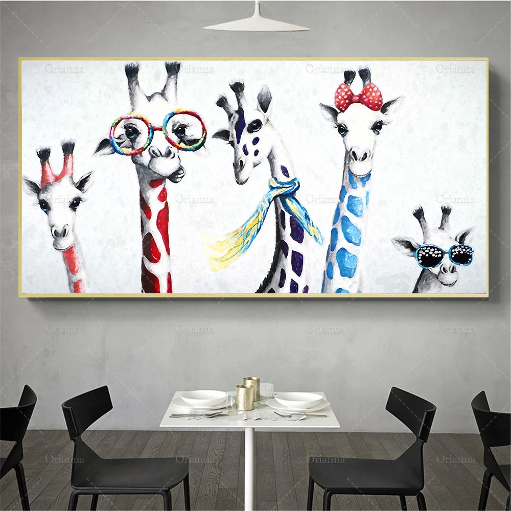 

Cute Cartoon Giraffes Poster Colorful Giraffe Animal Family Poster and Prints on Canvas Wall Art Picture for Living Room Cuadros