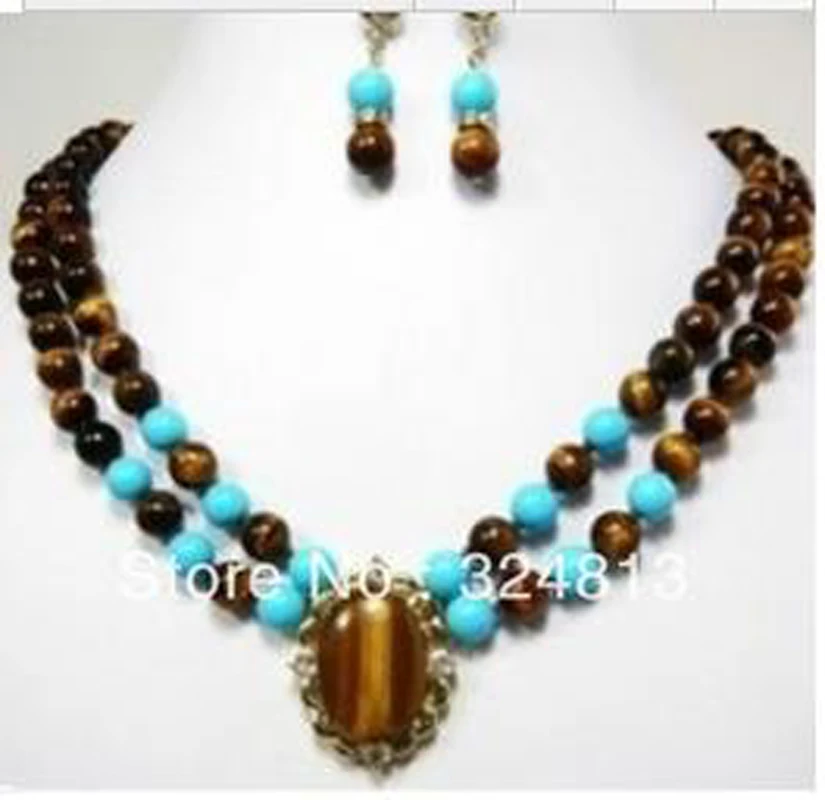 

New Women's Beautiful tigereye earring necklace set 17"-18" 5WSE8