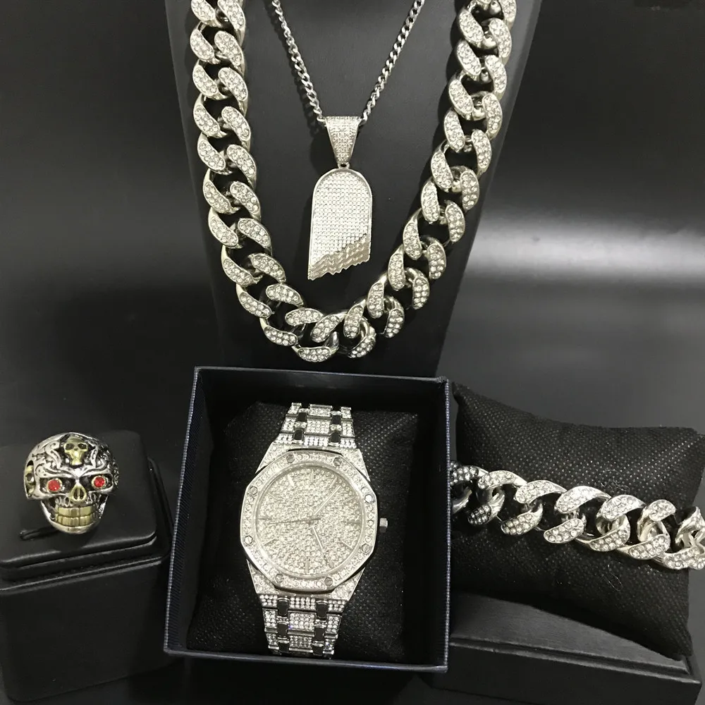 Роскошное мужское ожерелье в стиле хип-хоп серебряного цвета Роскошные мужские