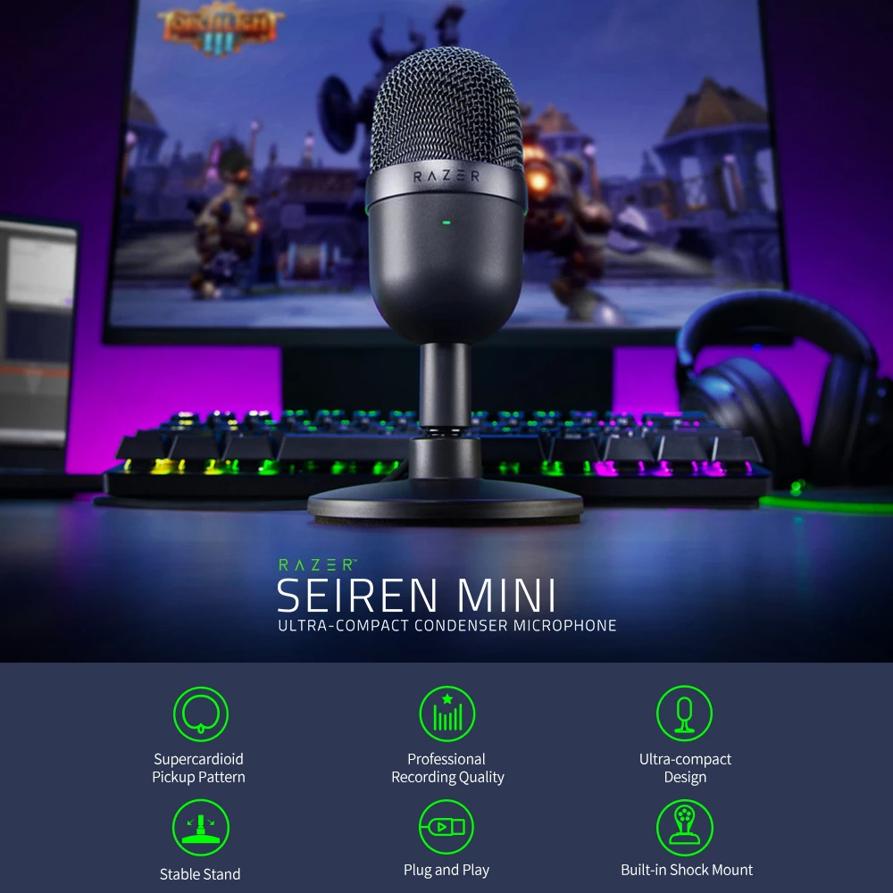 

Миниатюрный микрофон Razer Seiren, ультракомпактный конденсаторный микрофон для потоковой передачи данных, миниатюрный микрофон с USB mi