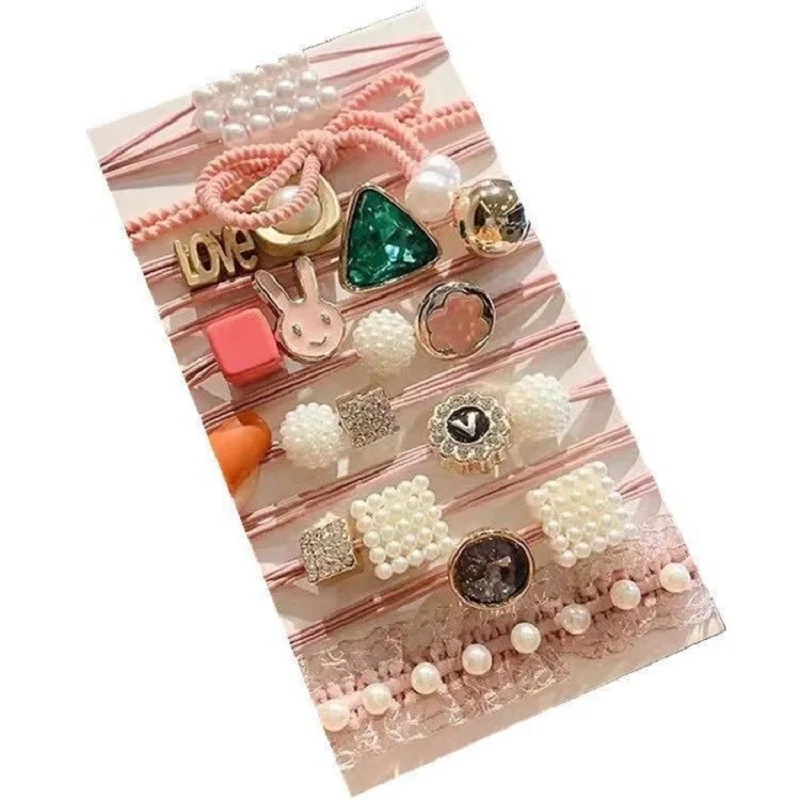 

11PCS NEW Mesh Bag Packaging High Quality Female Girls Geometric Shape Geomet Cartoon Bow Hair Rope Hair Circle Women's HeadWear