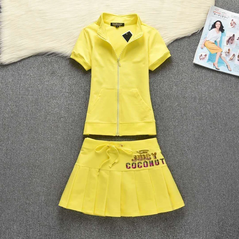 

Hoodies Sweatshirts Women Two Piece Set Crop Top Stand Collar Short Sleeve Mini Skirt Cute Streetwear Matching Summer Sports