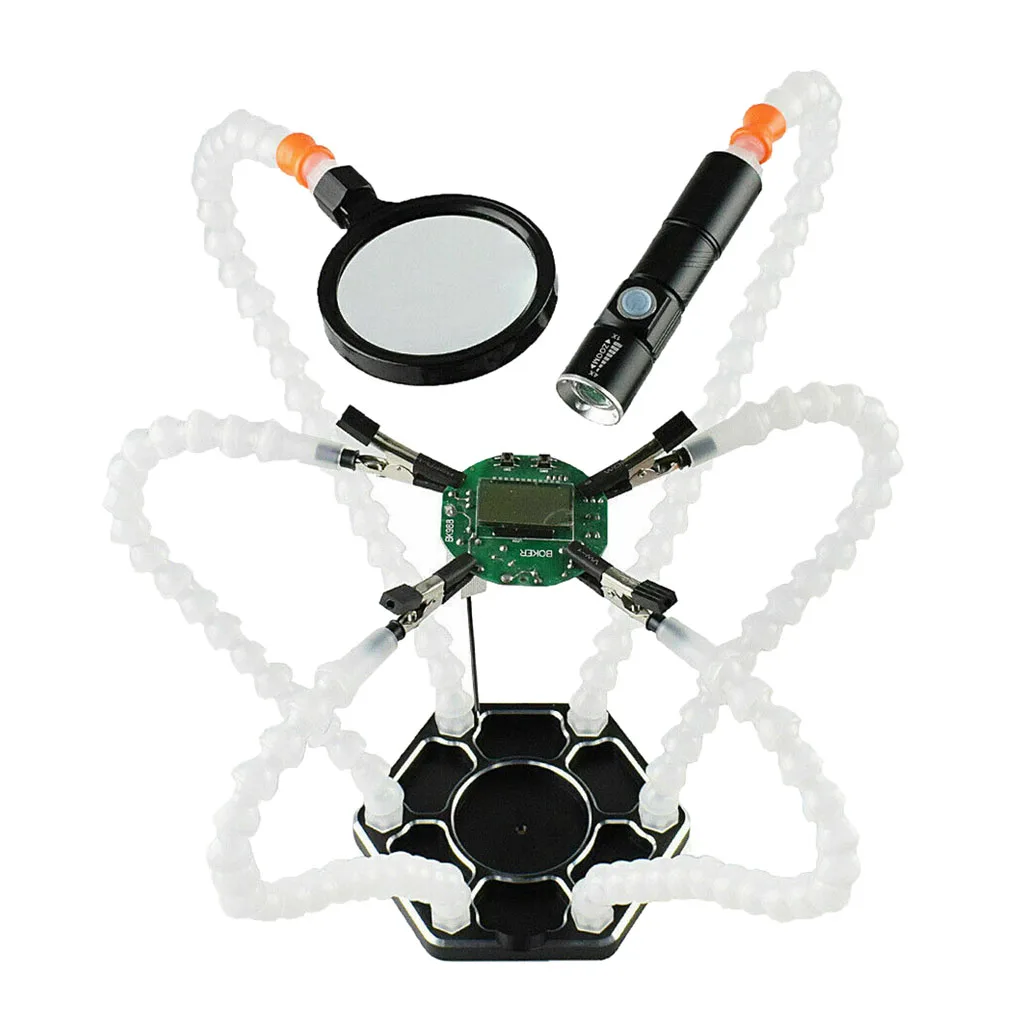 

Flexible Arm LED Magnifier Soldering Stand Desk Clamp Third Helping Hand Tool