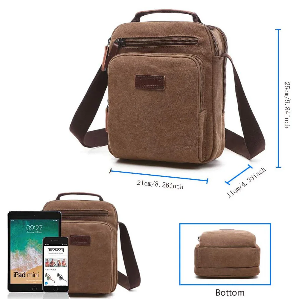 Messenger Bag with Multiple Pockets, Men Crossbody Bag, Canvas Tablet Bag, Travel School Shoulder Side Bag Fits Ipad, Tablet