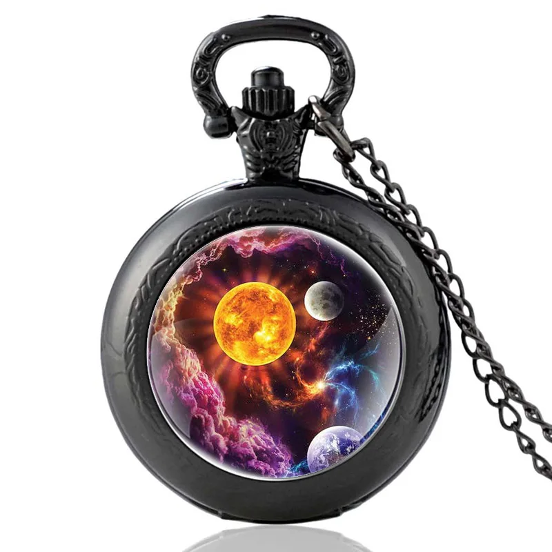 

Antique Black Milky Way Solar System Quartz Glass Dome Pocket Watch Vintage Men Women Necklace Pendants Jewelry Gifts