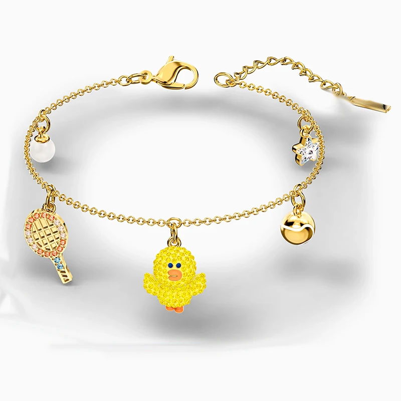 

2020 SWA New FRIENDS Little Yellow Duck Bracelet Gold Tennis Racket And Tennis Crystal Pearl Bracelet Women Fashion Jewelry Gift