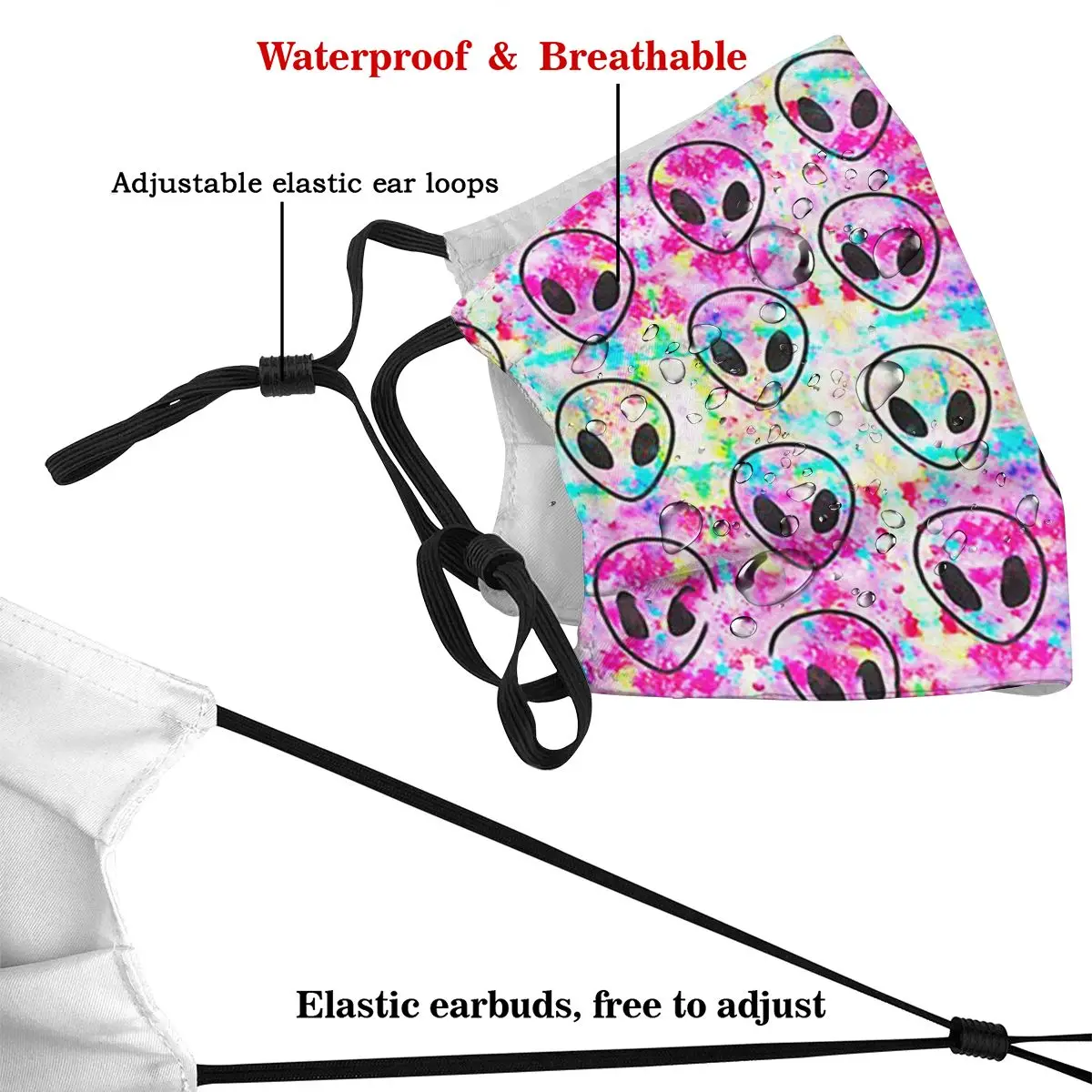 

Rainbow Tie Dye Alien Pattern Dust Mask with PM2.5 Filter Activated Carbon for Adult Facemask Mouth Reusable