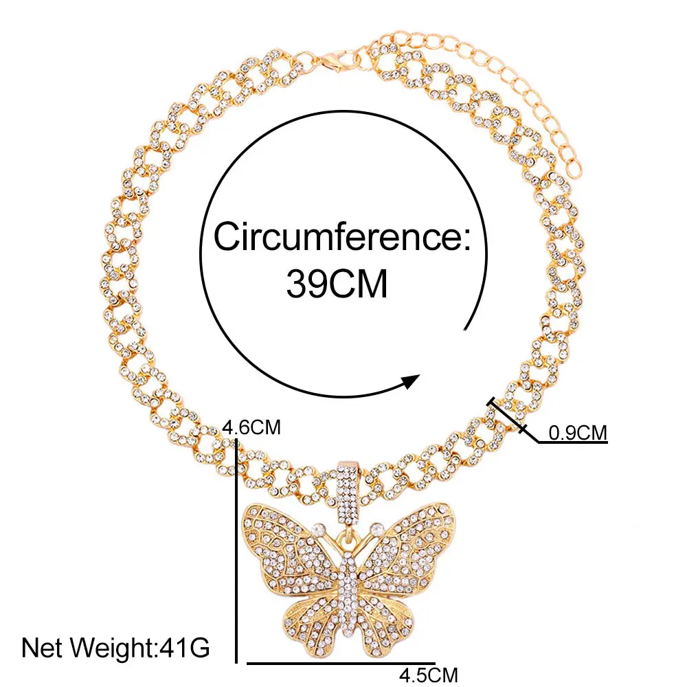 

Fashion Crystal Butterfly Pendant Necklace for Women Rhinestone Cuban Chain Necklace High Quality Wedding Jewelry New Party Gift