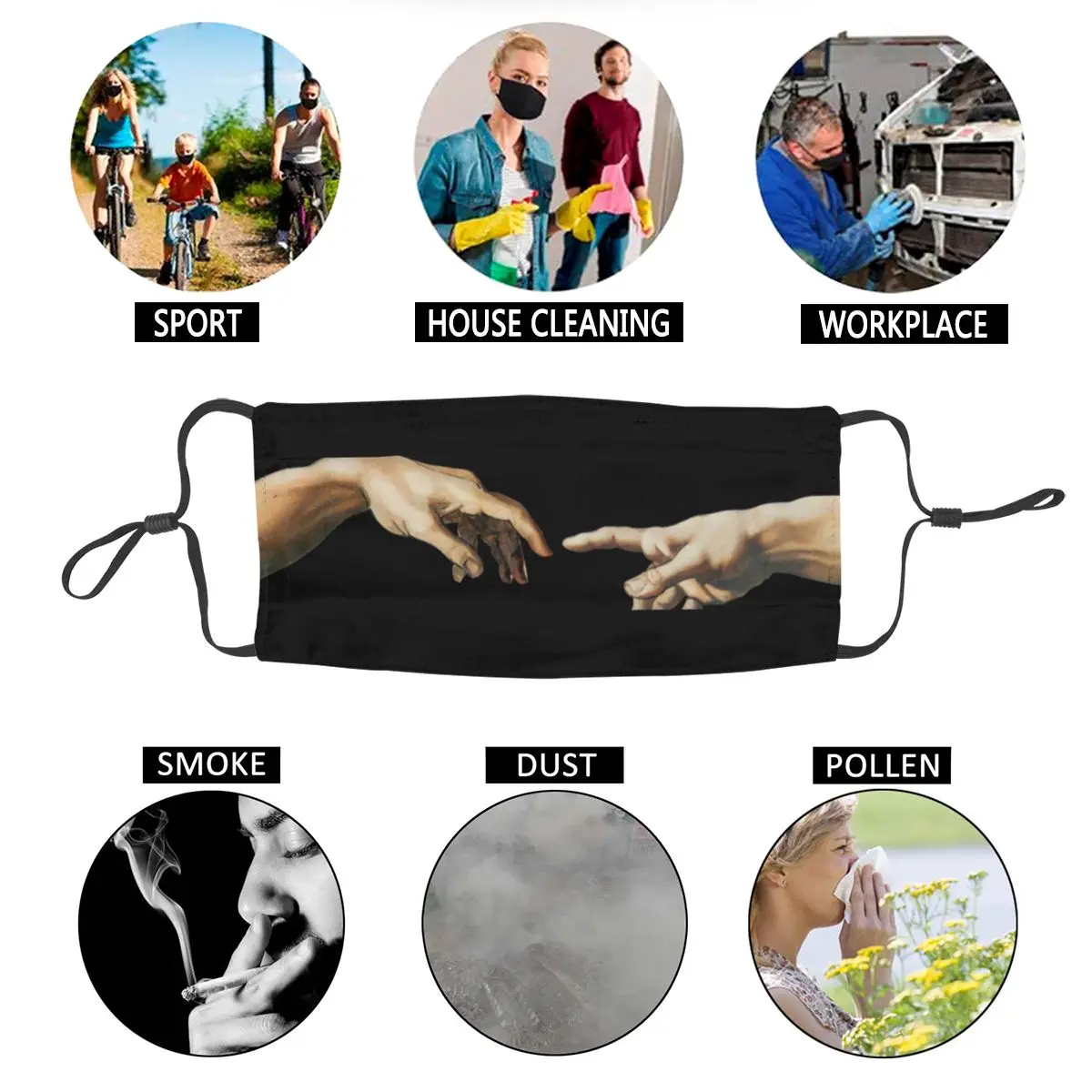 

The Creation Of Adam Michelangelo Washable Adult Face Mask Dustproof Protection Cover Respirator Mouth-Muffle