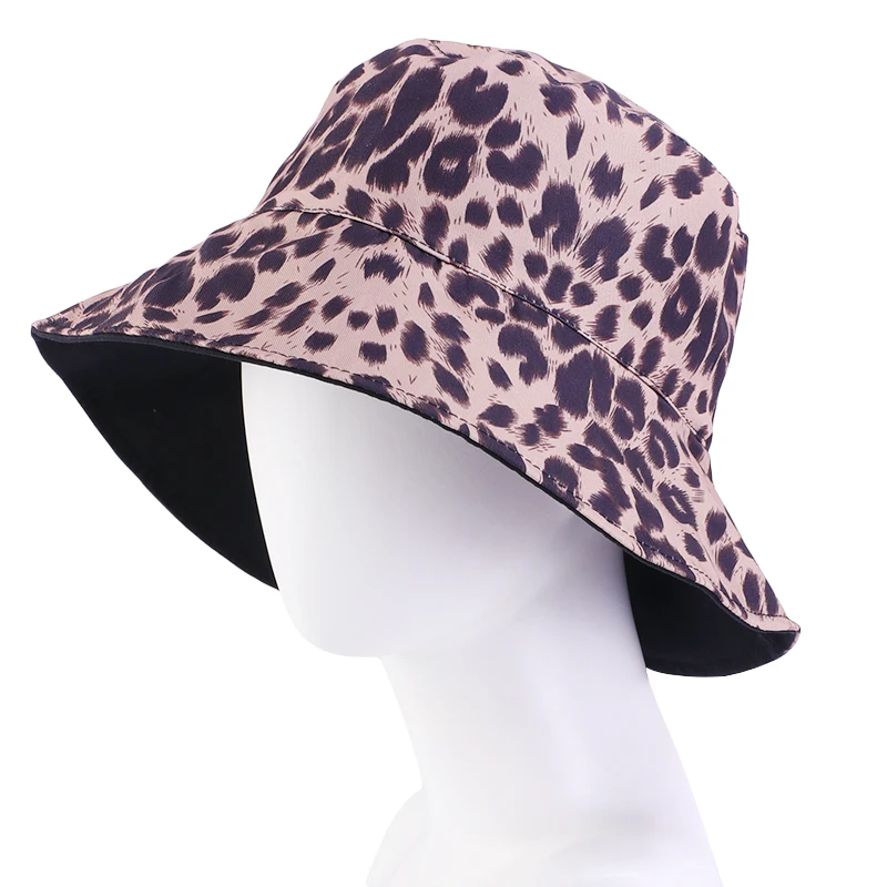 

New Summer Bucket Hats Women Fashion Leopard Print Portable Foldable Safari Sun Hat Breathable Fishing Climbing Hat