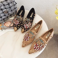 leosoxs woman flats shoes rhinestone cherry 2021 spring new female metal pointed toe casual shoes comfortable flat loafers shoes