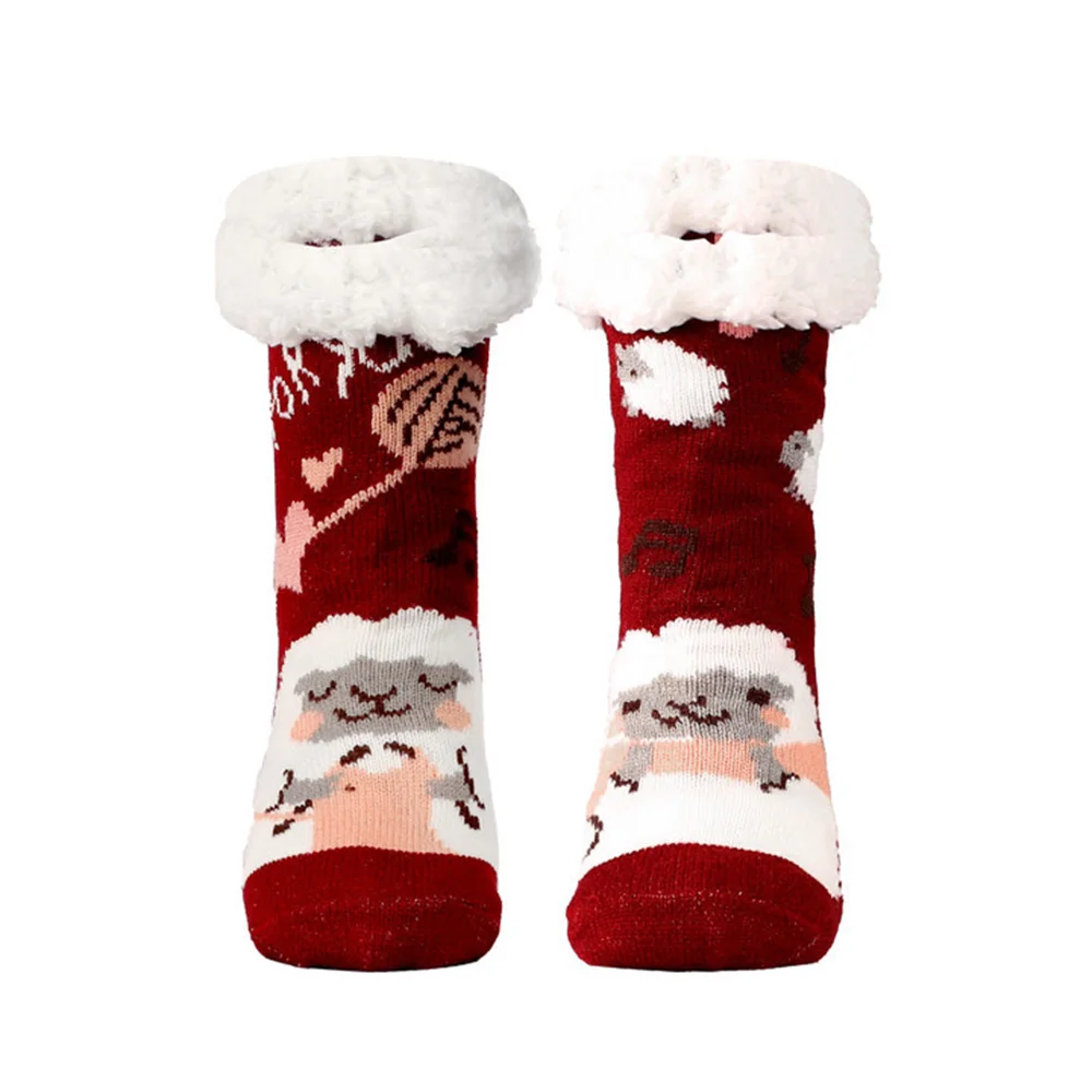 

1 Pair Thick Warm Sleep Socks Slippers Socks Thicken Women Girls Print Stripe Casual Non Slip Warm Winter Mid Tube Cute Socks