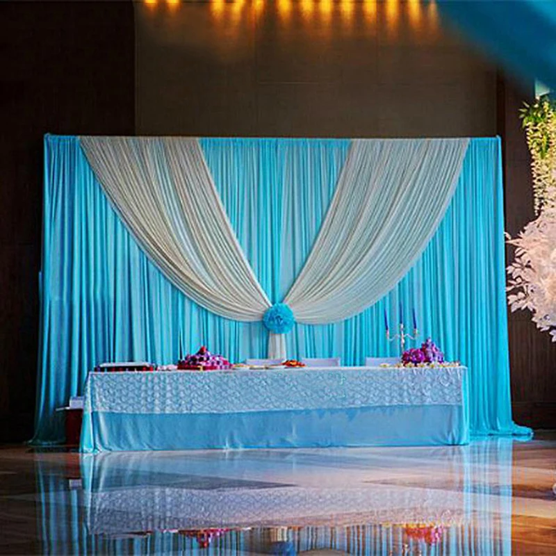 

Luxury 3M X 6M Blue Color Ice Silk Wedding Backdrop Curtain With Swag Wedding Drapes Event Party Stage Decoration Free Shipping