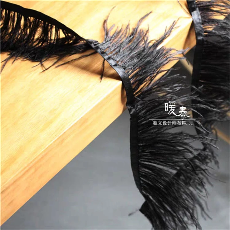 Черное страусиное перо кружевная отделка с кисточками DIY Ошейники бахромой фото