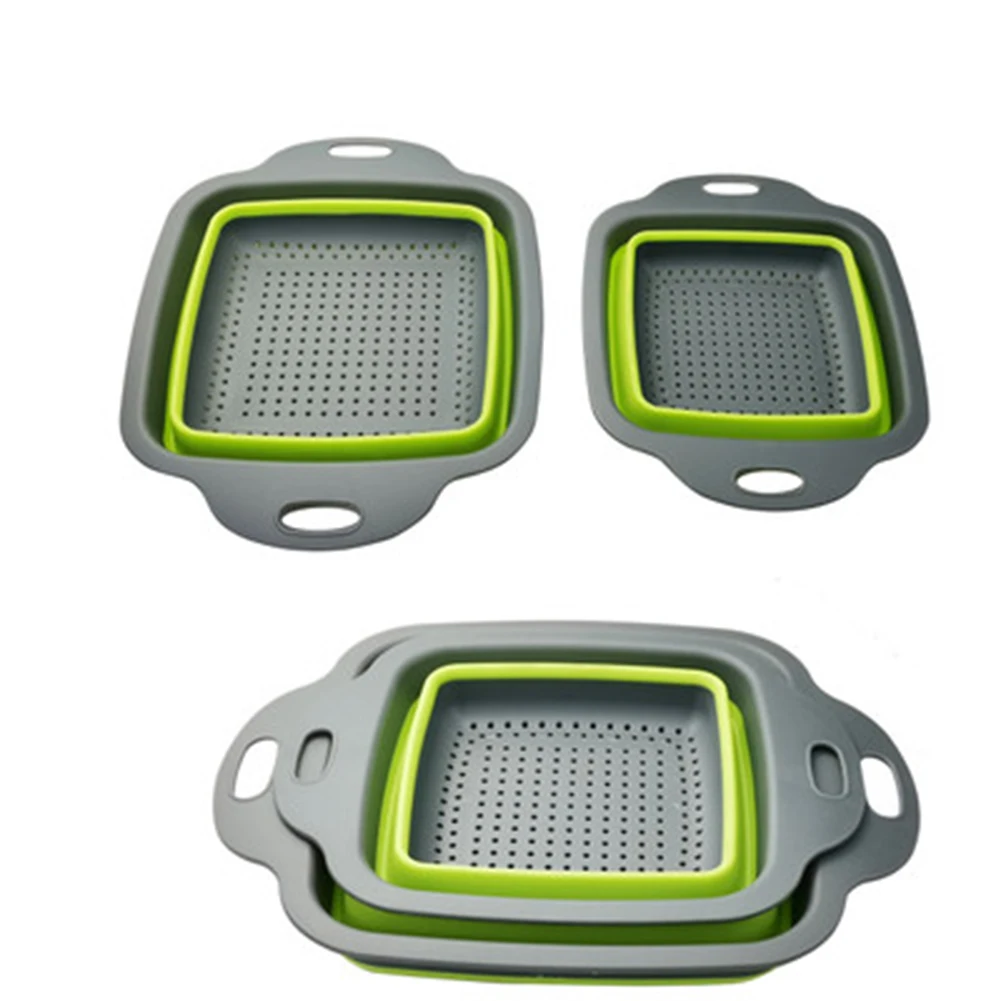 

2Pcs Foldable Fliter Basket Fruit Vegetable Washing Basket Strainer Kitchen Tools Water Filter Strainer Square Organizer Storage