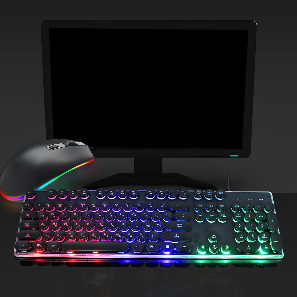 Игровая клавиатура V300 с русской раскладкой бесшумная мышь 1600 точек/дюйм RGB и