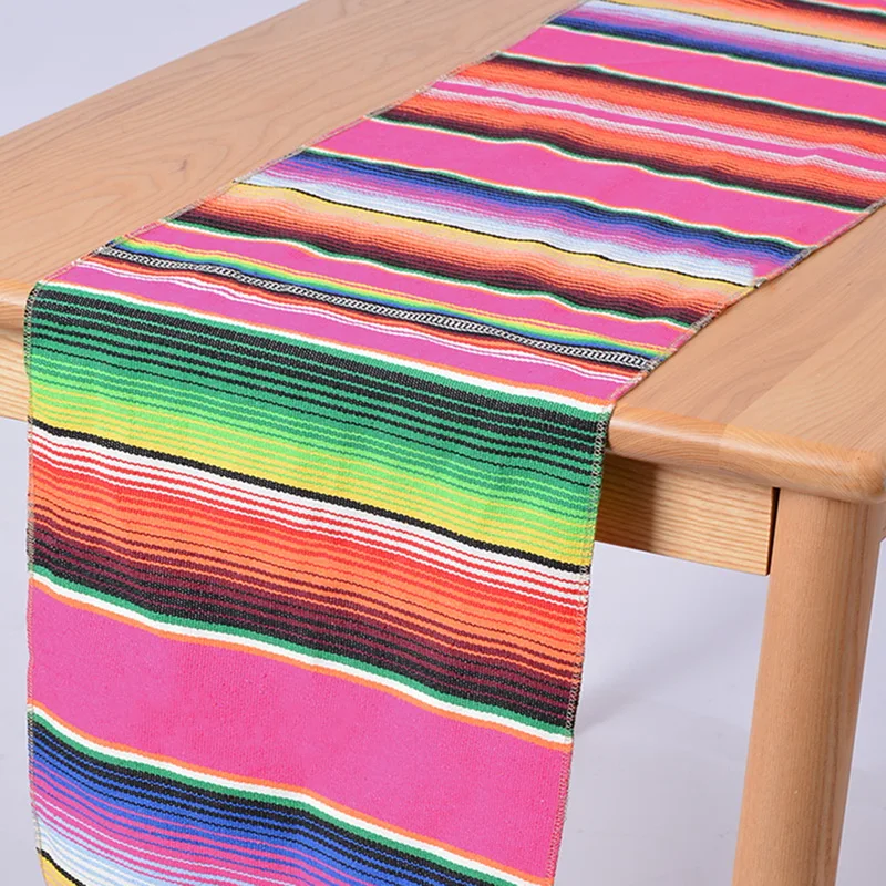 14x84 Inch Mexican Serape Table Runner Cloth Cover For Mexican Tablecloth Party Wedding Decoration Fringe Cotton Table Runner