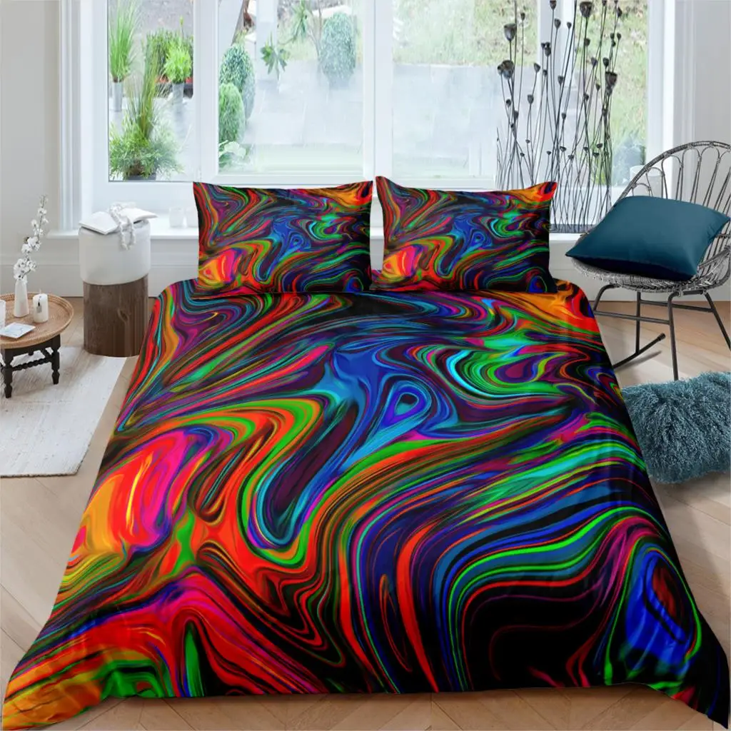 

Роскошные комплекты постельного белья 3d с психоделическим мраморным принтом, пододеяльник, наволочка, 2/3 шт., двуспальный пододеяльник, нав...