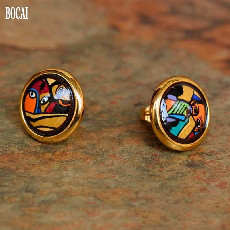 Женские серьги с эмалью BOCAI круглые 14 мм новинка 2020|Серьги-подвески| |