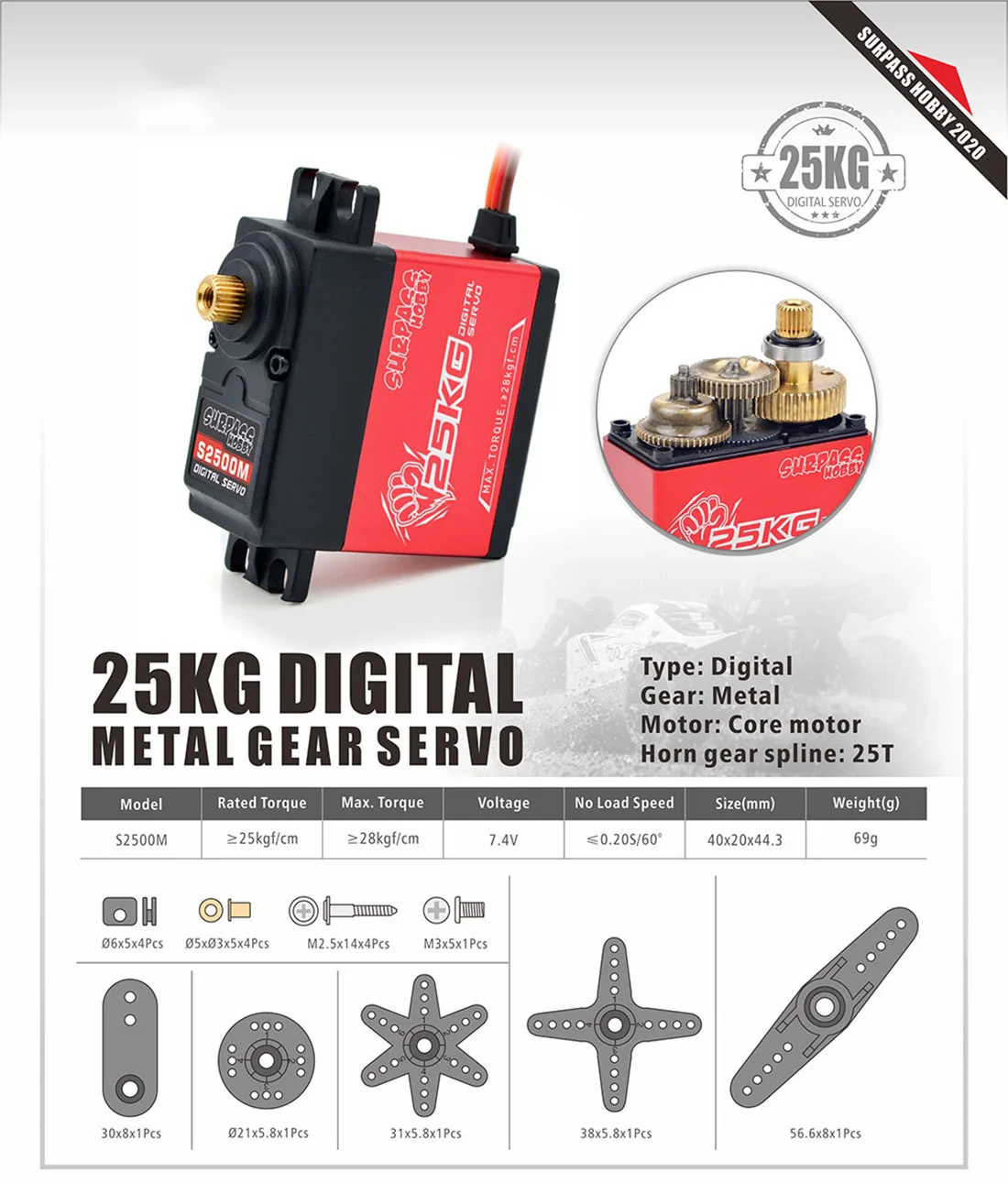 

SURPASS HOBBY S2500M Waterproof Servo 25kg Servos Digital Large Torque Aluminium Metal Gear For RC Car Crawler Boat Plane