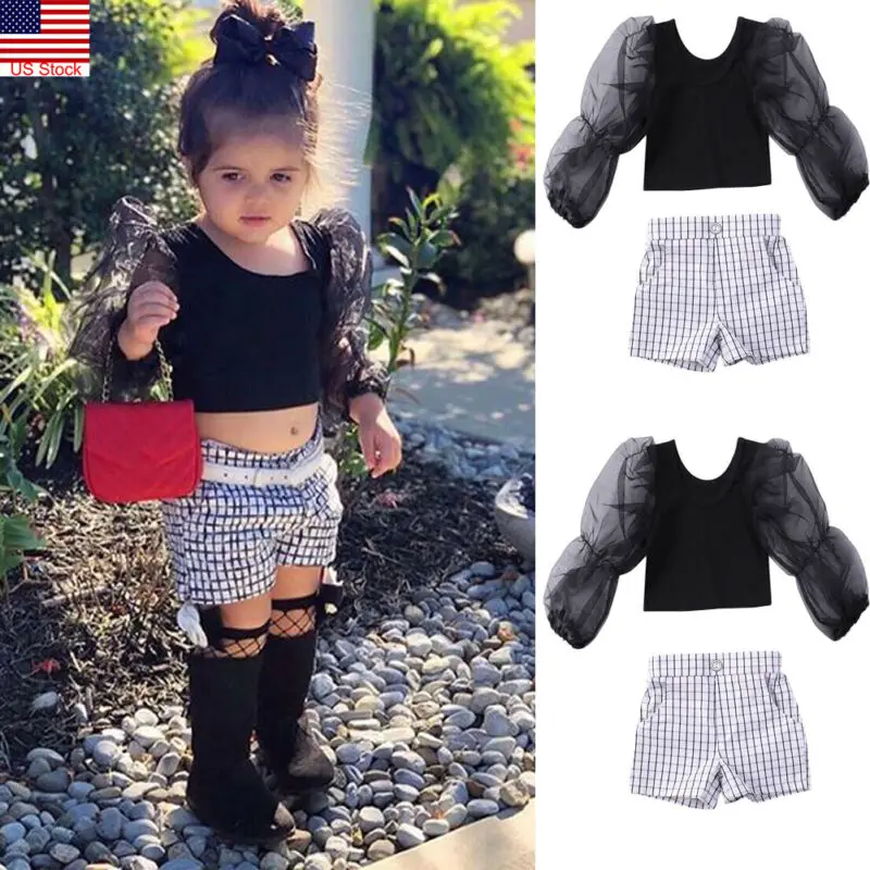 2 предмета модная одежда для маленьких девочек Футболка топы + шорты комплект