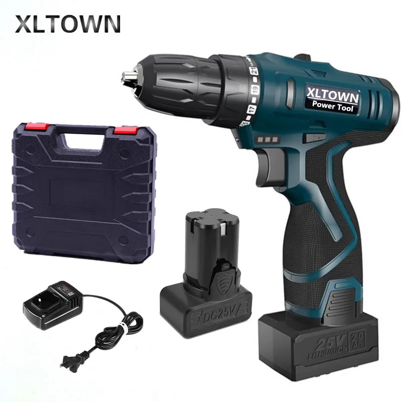 

Xltown 16.8/25v multi-function lithium battery electric screwdriver with 2 battery household power tools mini electric drill