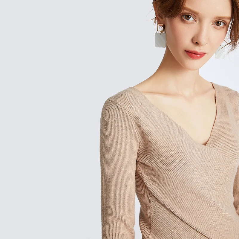 Весенний и осенний базовый женский свитер простой с v-образным вырезом