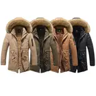 Зимняя мужская куртка со съемной подкладкой и капюшоном, парка с большими карманами, длинная мужская повседневная Толстая зимняя куртка с меховым ворсом, парка, пальто