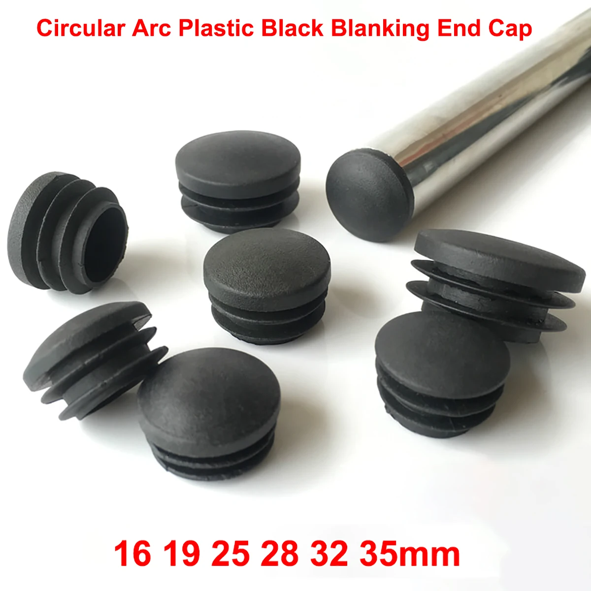 

10Pc Circular Arc Plastic Black Blanking End Cap 16 19 25 28 32 35mm Chair Table Feet Cap Pipe Insert Plug Decorative Dust Cover