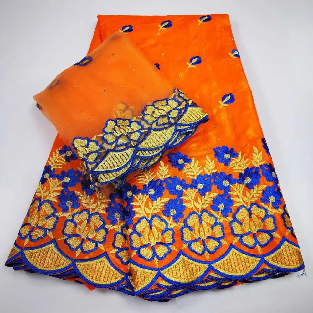 

White With Emrboidery 5Y African Cotton Jacquard Bazin Lace Fabric And 2Y French Net Lace Cloth YBN22