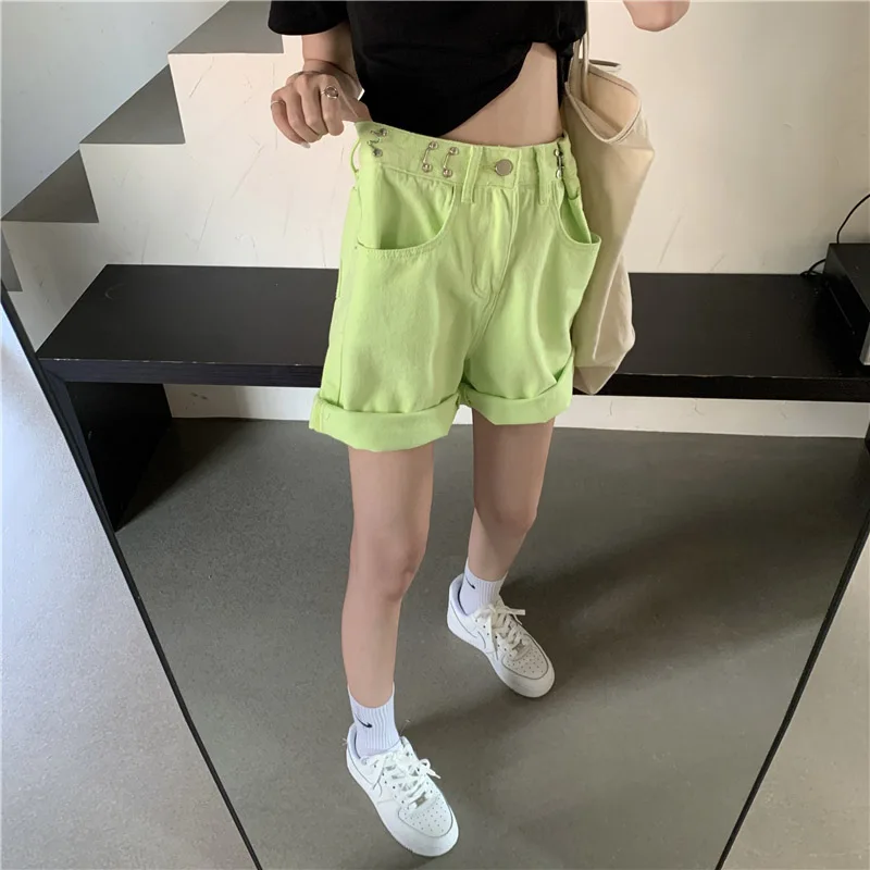 

2021 Women's Denim Shorts Classic Vintage High Waist 5 Color Wide Leg Female Caual Summer Ladies Shorts Jeans For Women