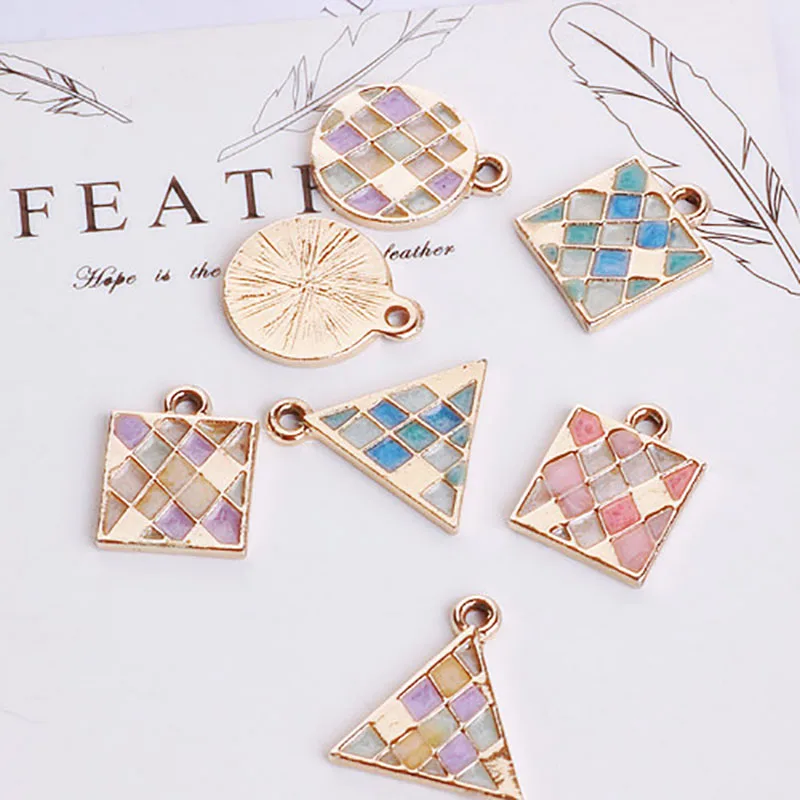 10 шт. Diy Ювелирные изделия небольшой свежий узор решетка треугольник круглые